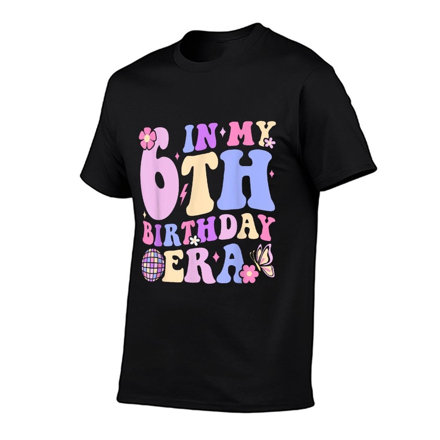 In My 6th Birthday Era Six 6 Years Old Disco Ball Bday  Ribbed Collar T-Shirt