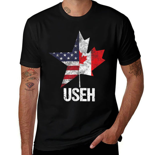 Half Canadian American USEH Canada USA Flag United States Graphic-printed T-Shirt