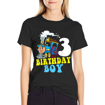 3rd Birthday Boy Train Lovers Three Years Old Kids Toddlers  Lightweight T-Shirt