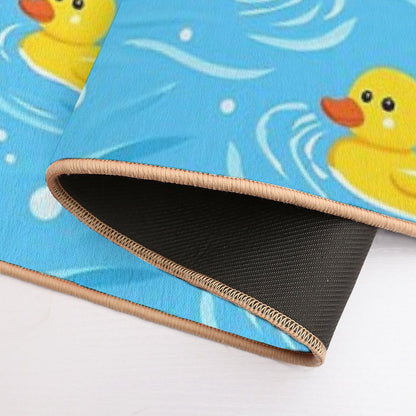 Playful Rubber Duck Seamless Pattern on Blue Water Background  Fade-Resistant Bath Mat