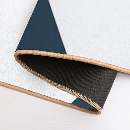 Triangle Trio. Minimalist Geometric in Light Mustard Yellow, White, Grey, And Navy Blue  Pet-Safe Bath Mat