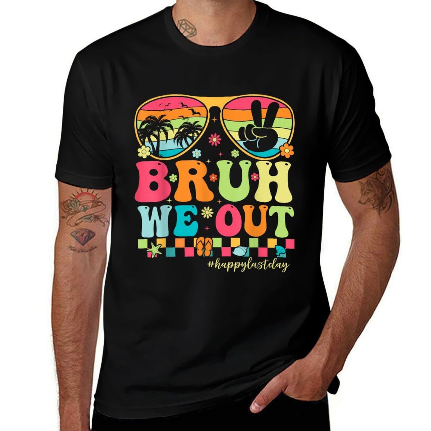 Bruh We Out Teachers Happy Last Day Of School Groovy Heathered Texture T-Shirt