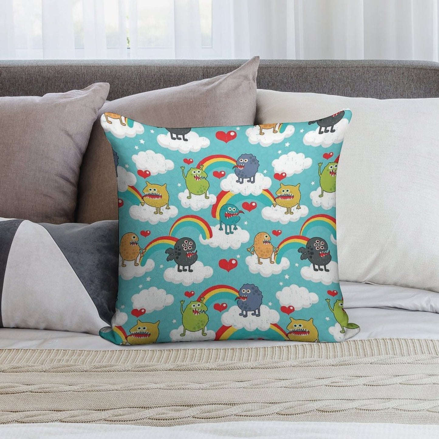 Monsters Rainbow Soft Home Decor Throw Pillow