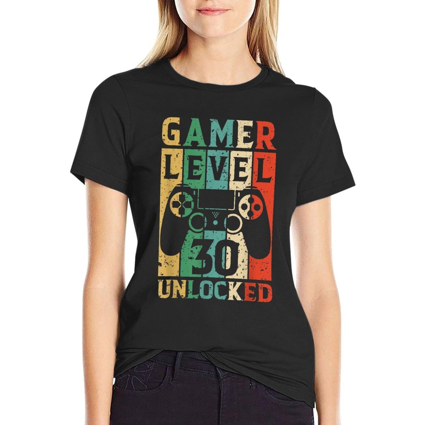 Gamer Level 30 Unlocked Video Gamer Vintage 30th Birthday  Rolled Sleeves T-Shirt