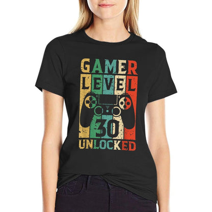 Gamer Level 30 Unlocked Video Gamer Vintage 30th Birthday  Rolled Sleeves T-Shirt