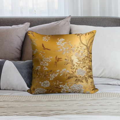 Gold Chinoiserie Floral Soft Durable Construction Throw Pillow