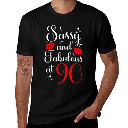 Sassy And Fabulous at 90 - Lips 90th Birthday  Wrinkle-resistant T-Shirt