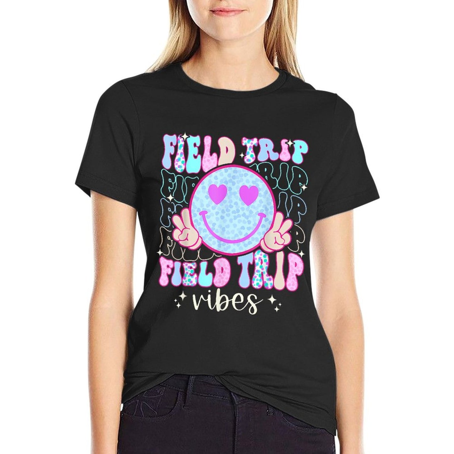 Field Day Field Trip Vibes Fun Day Groovy Teacher Student  Vintage-inspired T-Shirt