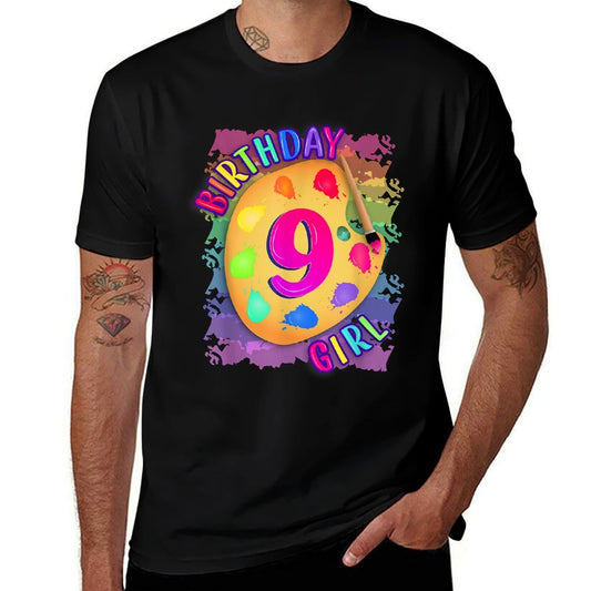 Nine Year Old Birthday Girl Painting Party Brush And Palette  Tagless Design T-Shirt