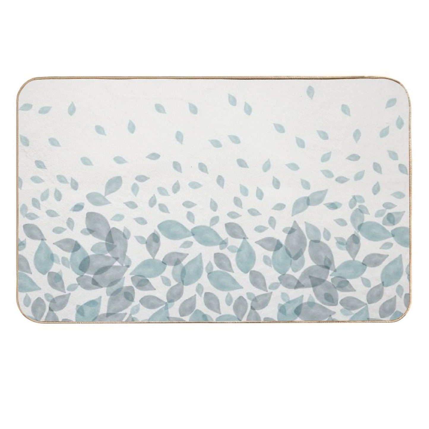 Watercolor Scatter Leaves (Teal)  Non-Slip Bath Mat