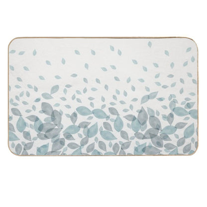 Watercolor Scatter Leaves (Teal)  Non-Slip Bath Mat