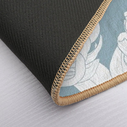 Garden Flower Illustration. Line  Vintage Seamless Pattern.  Chrysathemum, Hydrangea, Peony Spring Line Illustration. Durable Bath Mat