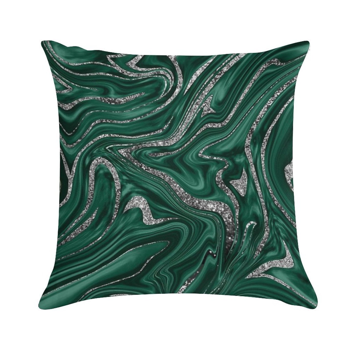 Emerald Green Black Silver Marble #1 (Photo of Glitter Only - Not Reflective) Soft Easy Maintenance Throw Pillow