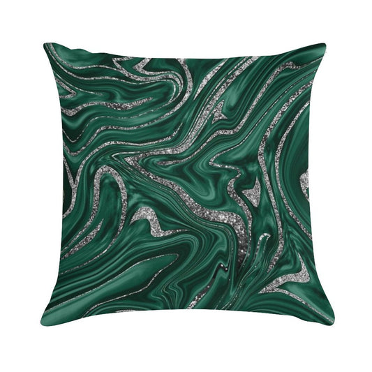 Emerald Green Black Silver Marble #1 (Photo of Glitter Only - Not Reflective) Soft Easy Maintenance Throw Pillow