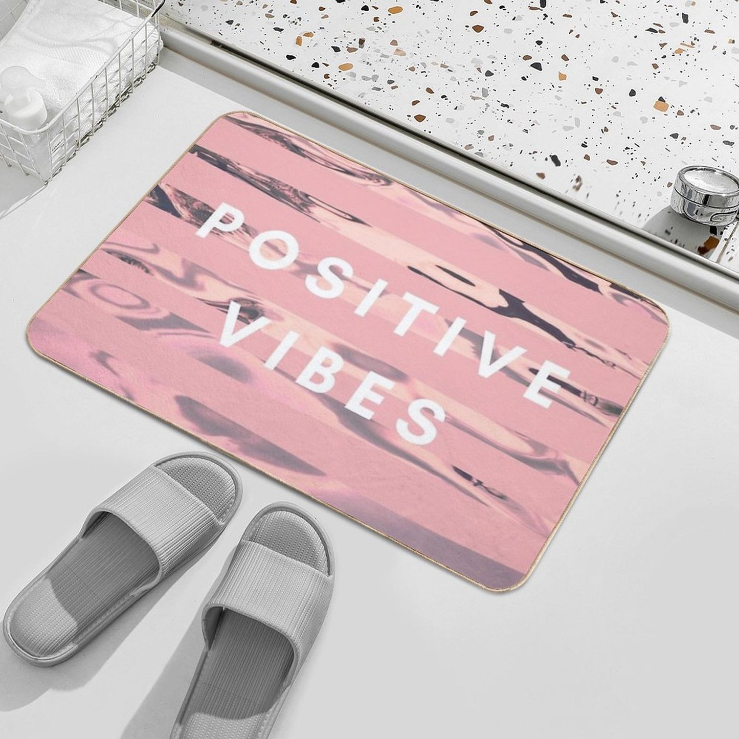 Pink Water Beach Positive Vibes Quote  Odorless Bath Mat