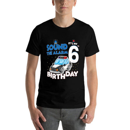 Kids Sound The Alarm It's My 6th Birthday 6 Years Old Policeman  Moisture-wicking T-Shirt