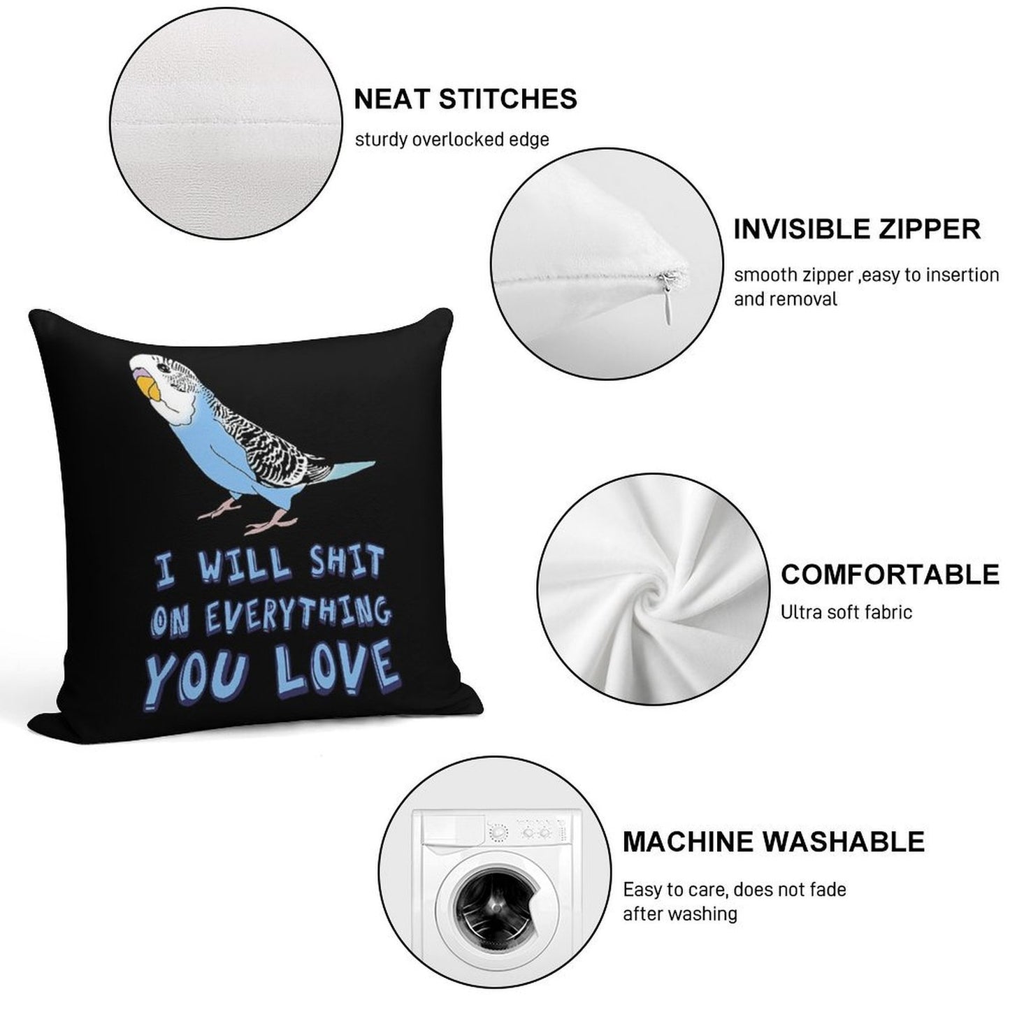 I Will Shit on Everything You Love - Blue Budgie Soft Home Decor Throw Pillow