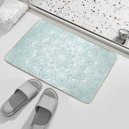 Boho, Mandala, Love, Flower of Life, Teal  Anti-Trip Bath Mat