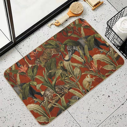 Red Vintage Tropical Jungle Botanical Garden Pattern Nightgarden  Eco-Friendly Bath Mat
