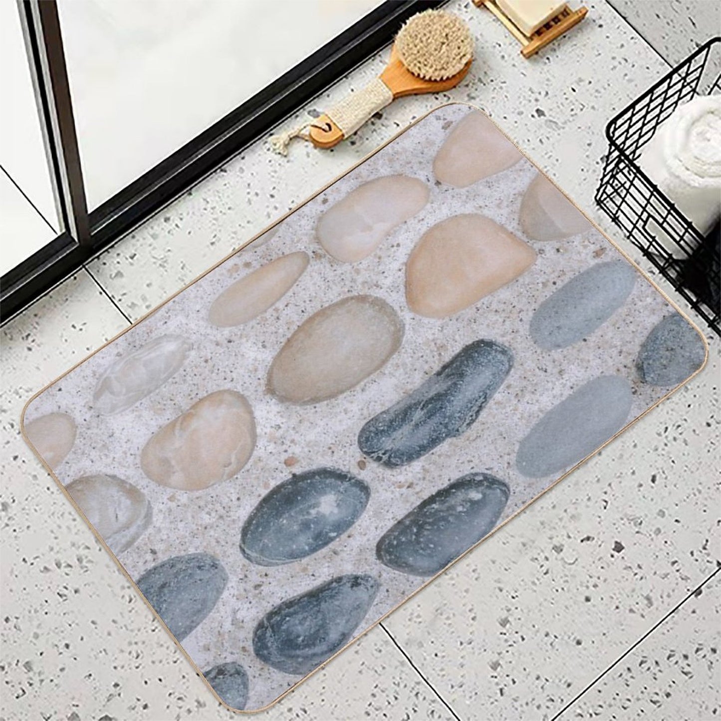 Pastel Pink And Blue Pebbles on The Sand - Colorful Stones Collection - Cool for The Summer SPA  Non-Slip Bath Mat