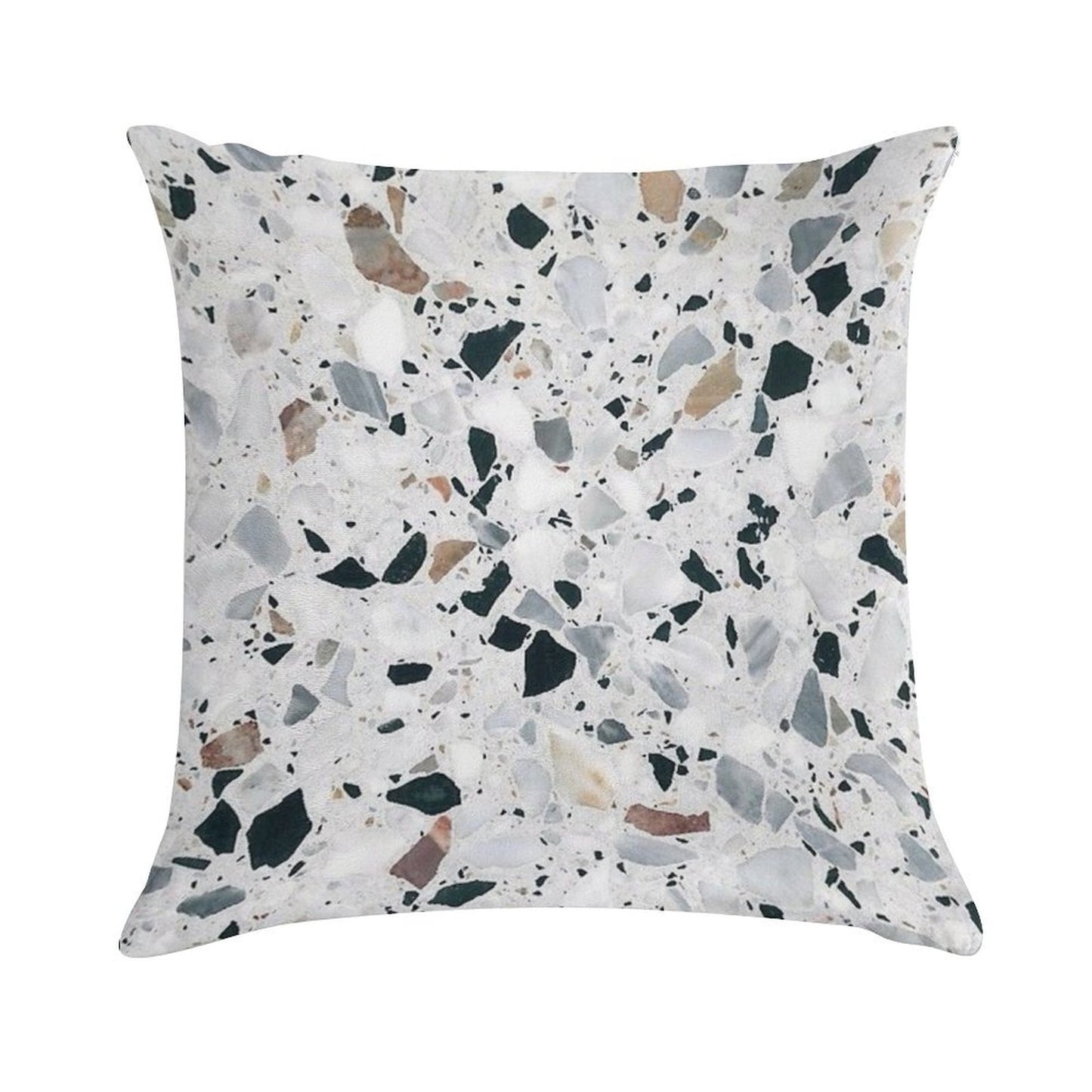 Terrazzo Black, White, Grey And Bronze Soft High-Density Material Throw Pillow