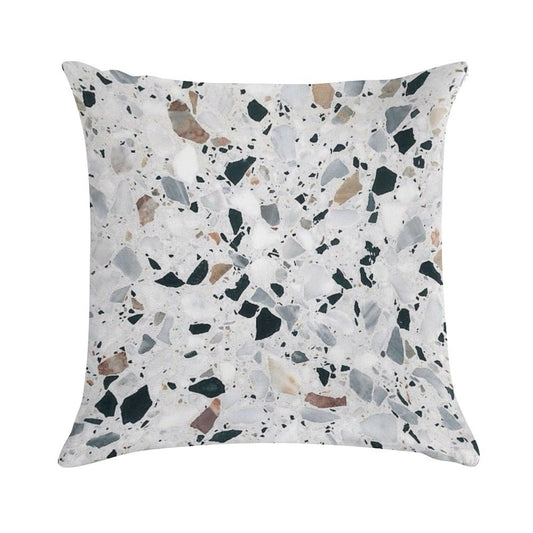 Terrazzo Black, White, Grey And Bronze Soft High-Density Material Throw Pillow
