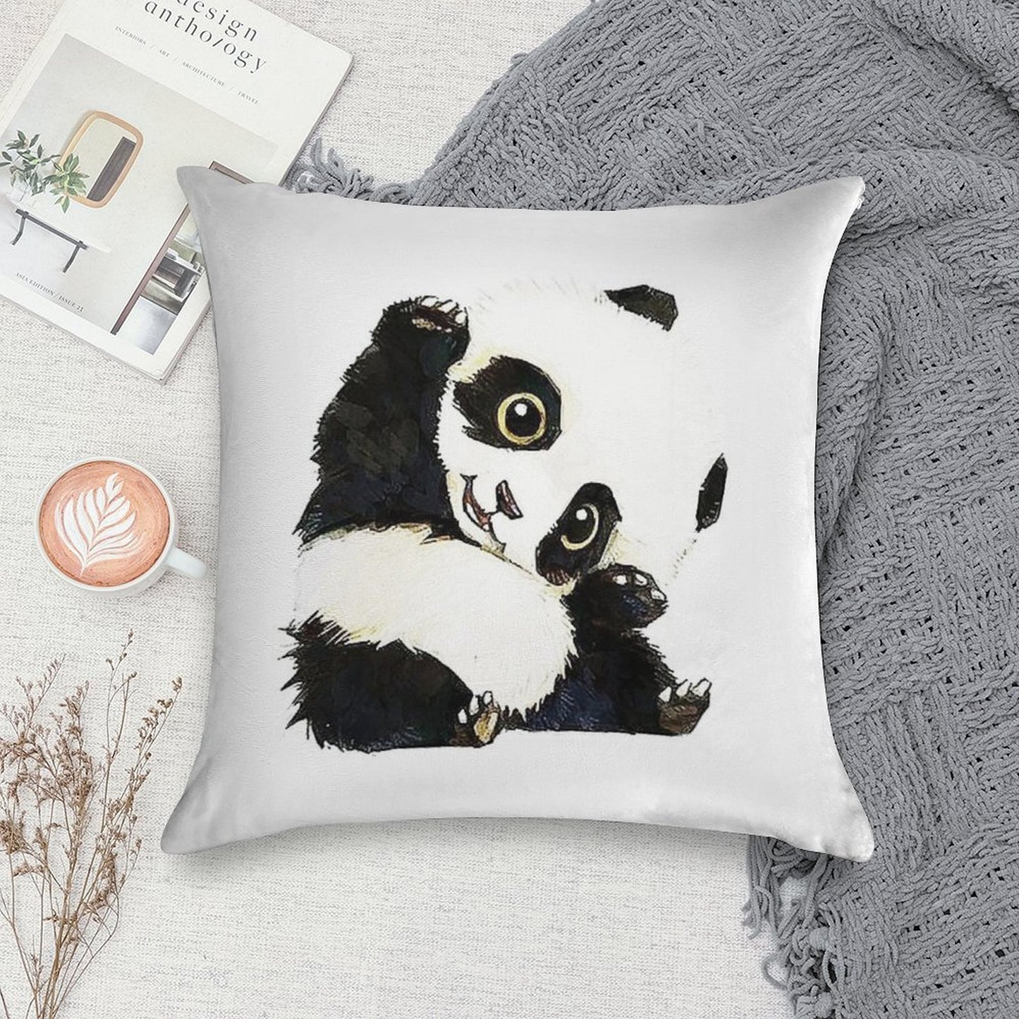 Panda Drawing Soft Style Accent Throw Pillow
