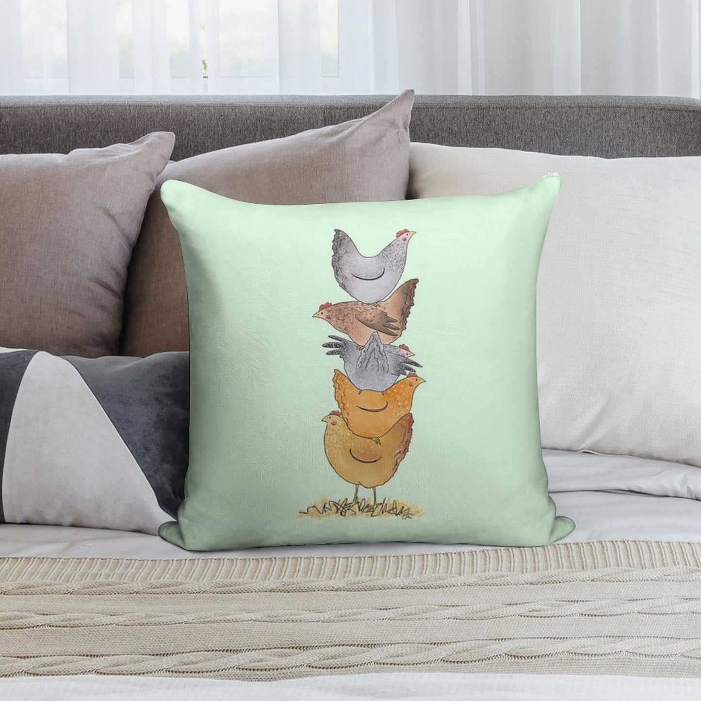 Hen Tower Soft Washable Throw Pillow
