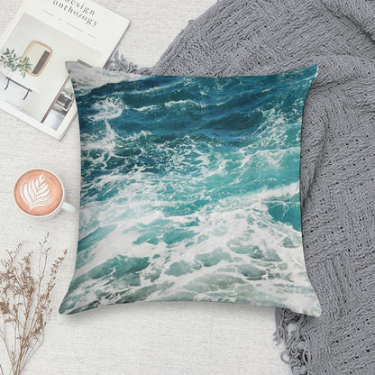 Blue Ocean Waves Soft Hidden Zipper Throw Pillow