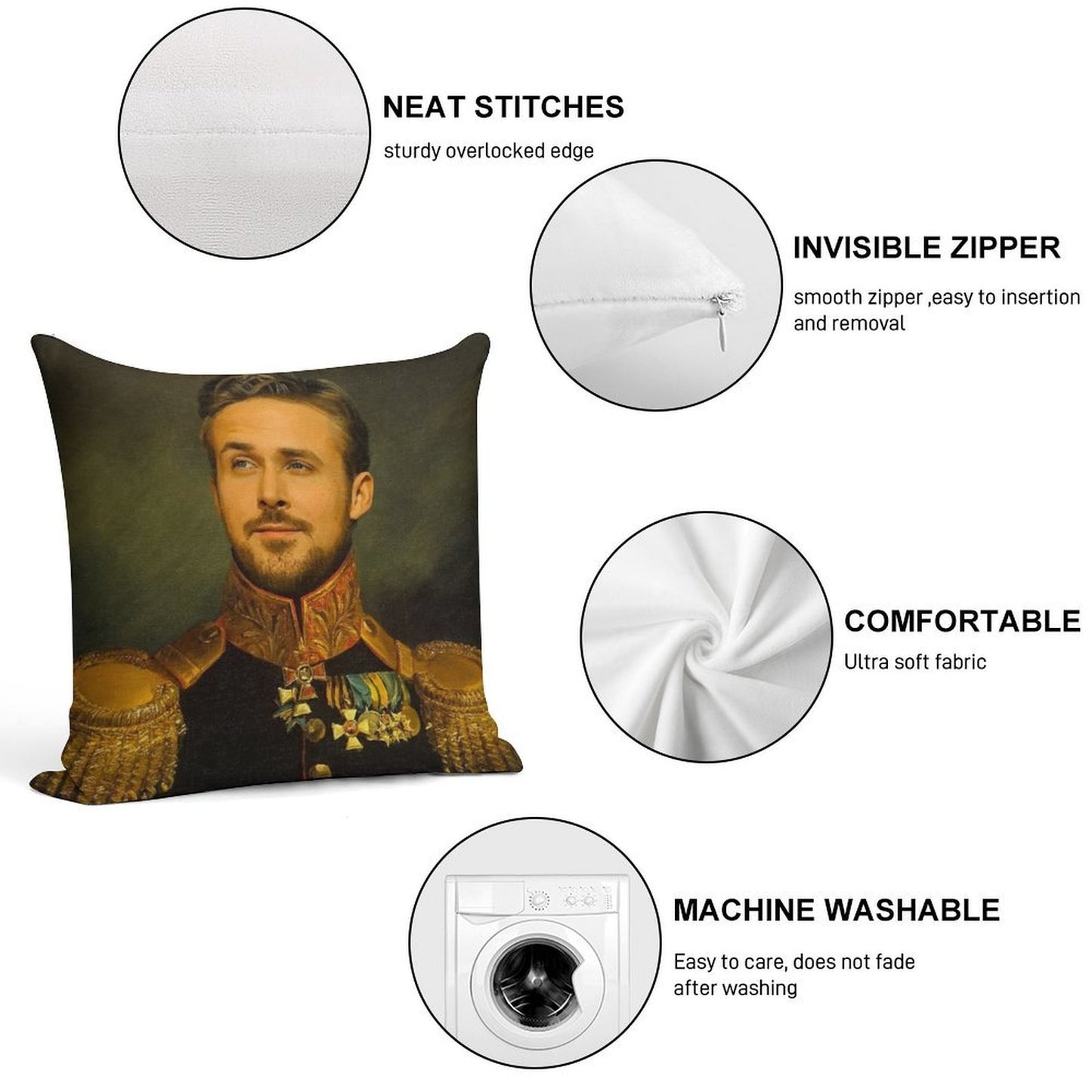 Ryan Gosling Soft Fade-Resistant Throw Pillow