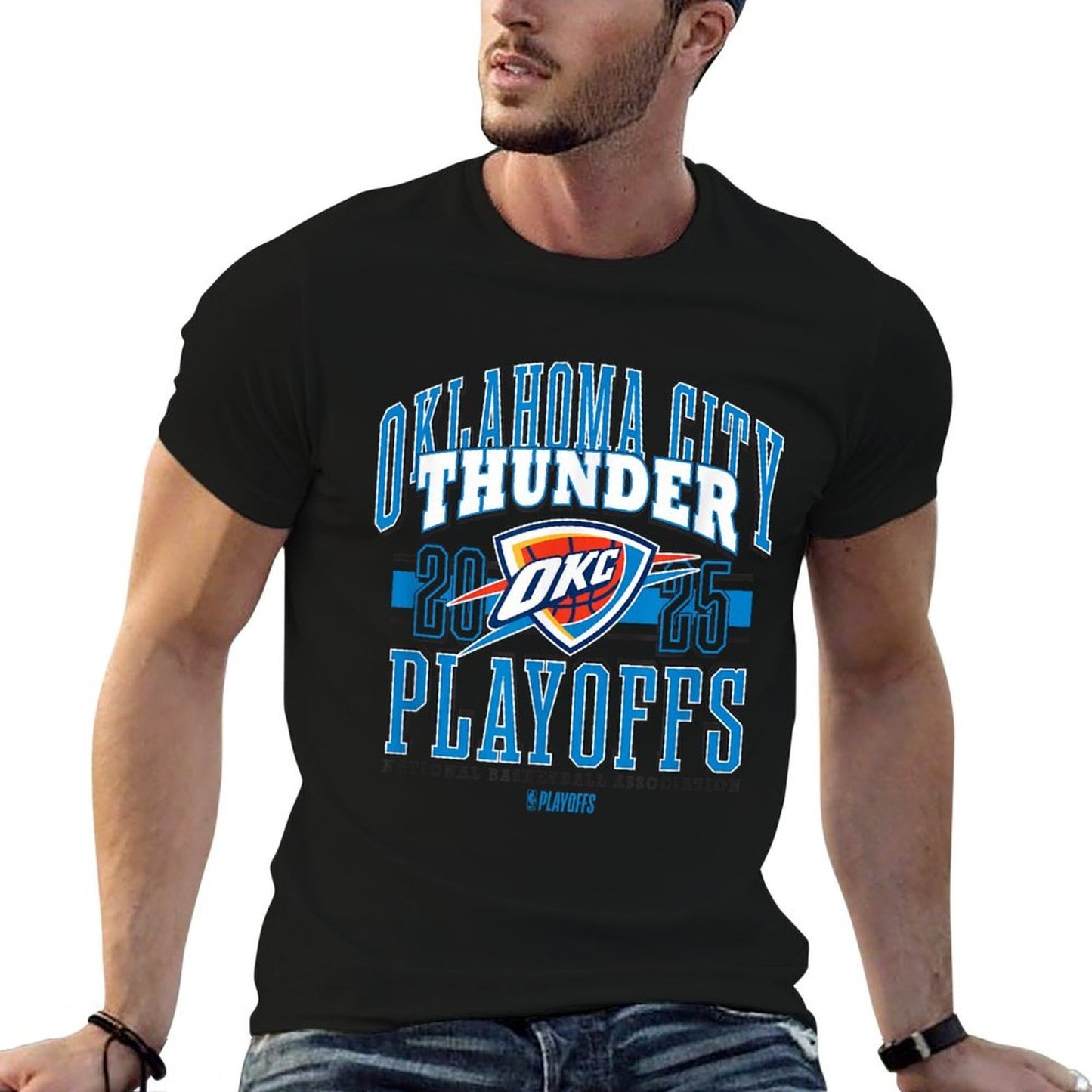 NBA Official Oklahoma City Thunder 2025 Playoffs Showtime  Heathered Texture T-Shirt
