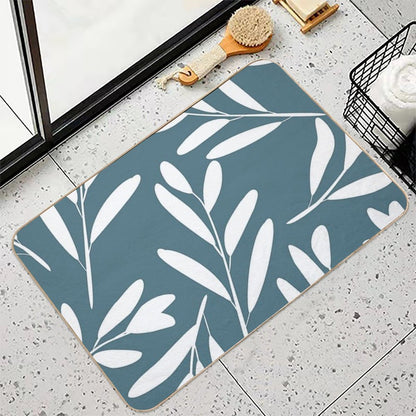 Floral Leaves Botanical Pattern, White on Teal  Multi-Purpose Bath Mat