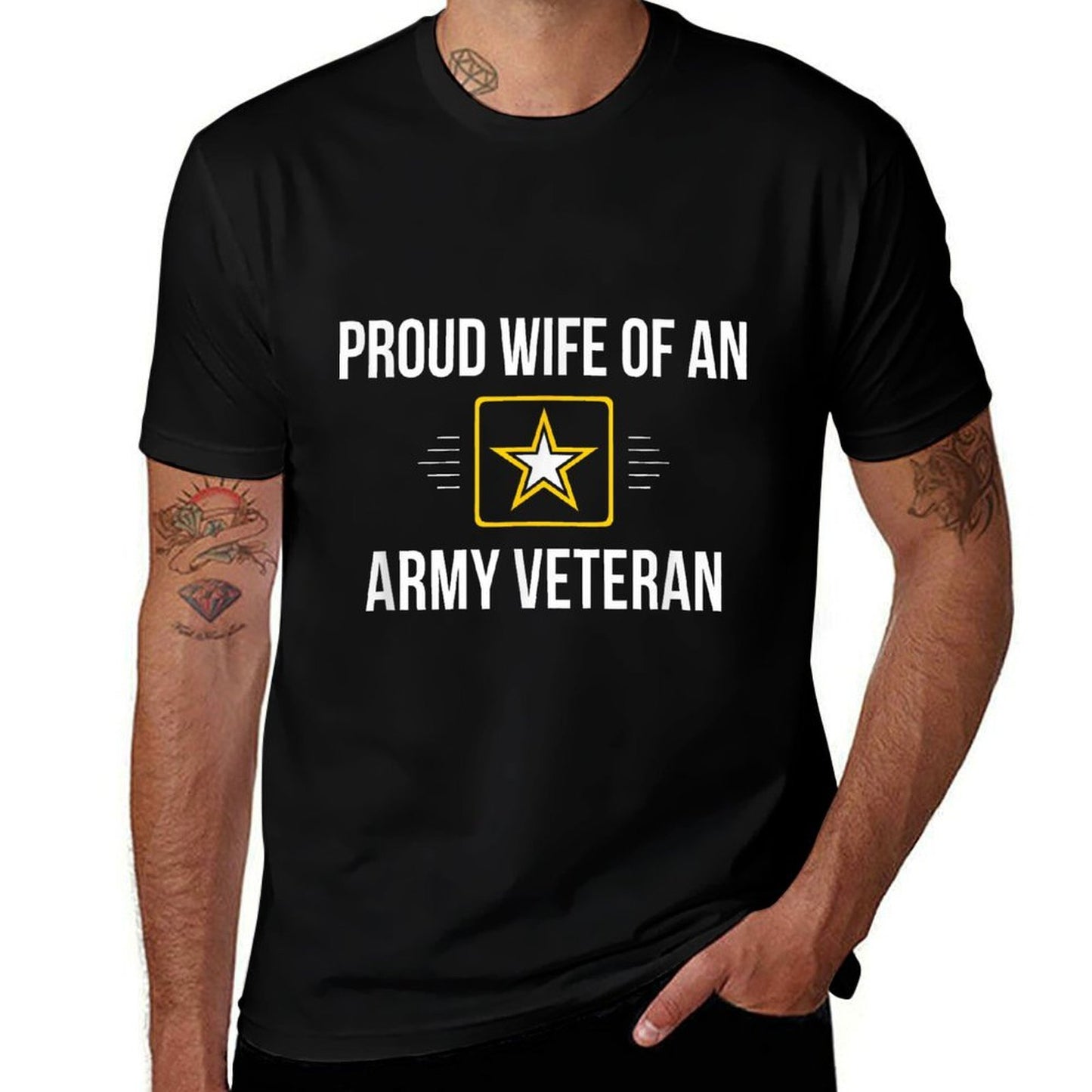Proud Wife Of An Army Veteran -  Rolled Sleeves T-Shirt