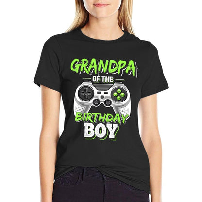 Grandpa of The Birthday Boy Matching Video Game Birthday  Cotton T-Shirt