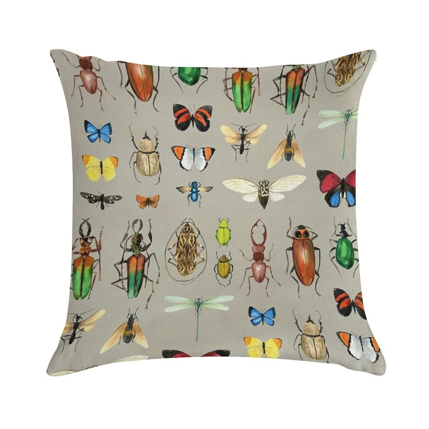 The Usual Suspects - Insects on Grey - Watercolour Bugs Pattern by Cecca Designs Soft High-Density Material Throw Pillow