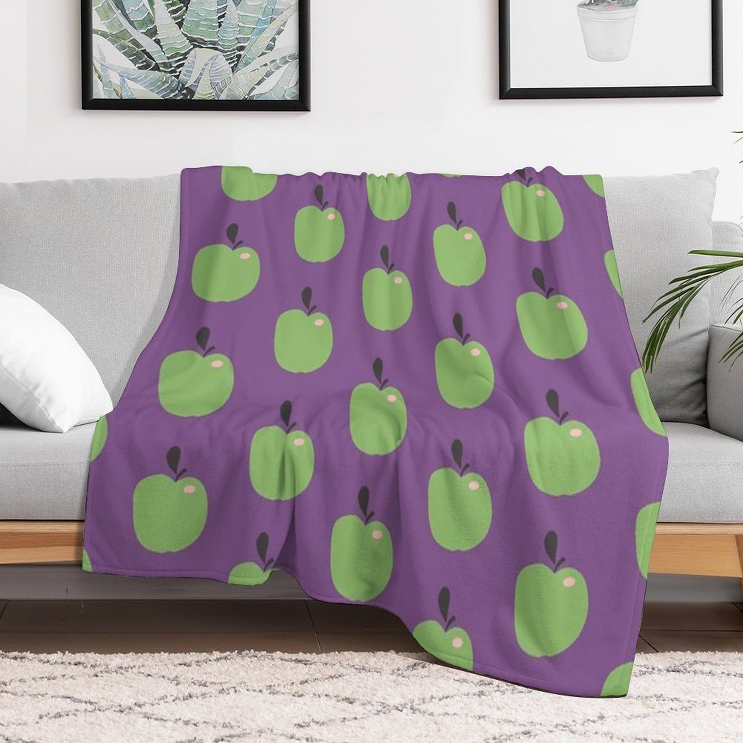 Green Apples  Edible Garden  Abstract Fruit Pattern Durable Throw Blanket