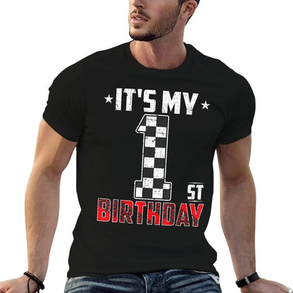 It's My 1st Birthday Race Car 1 Year Old Birthday Pit Crew  Heathered Texture T-Shirt