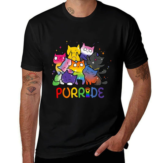 Purride Cat Pride Ally LGBT Rainbow Animal Lovers Women Kids  Summer-ready Fabric T-Shirt