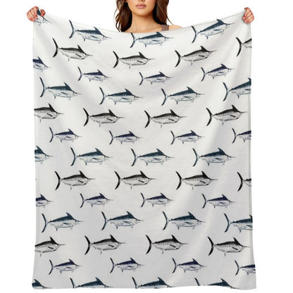 Graphic Modern Vector Atlantic Blue Marlin Pattern Multi-functional Throw Blanket