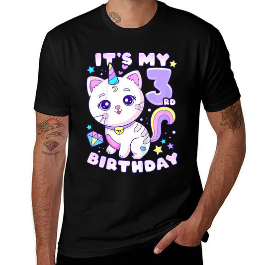Kids Birthday Girl 3 Years Old, Cat, Unicorn, 3rd Birthday  High-quality Stitching T-Shirt