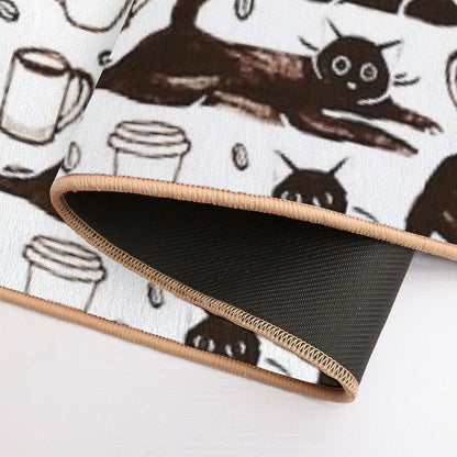 Gouache Black Cats & Coffee  Long-Lasting Bath Mat