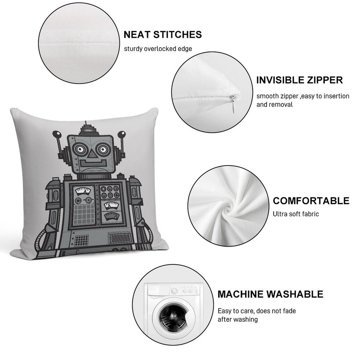 Vintage Robot Soft Shrink-Resistant Throw Pillow