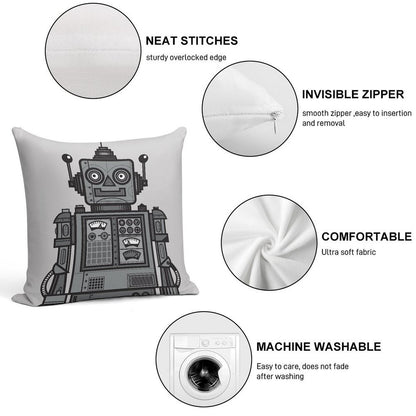 Vintage Robot Soft Shrink-Resistant Throw Pillow