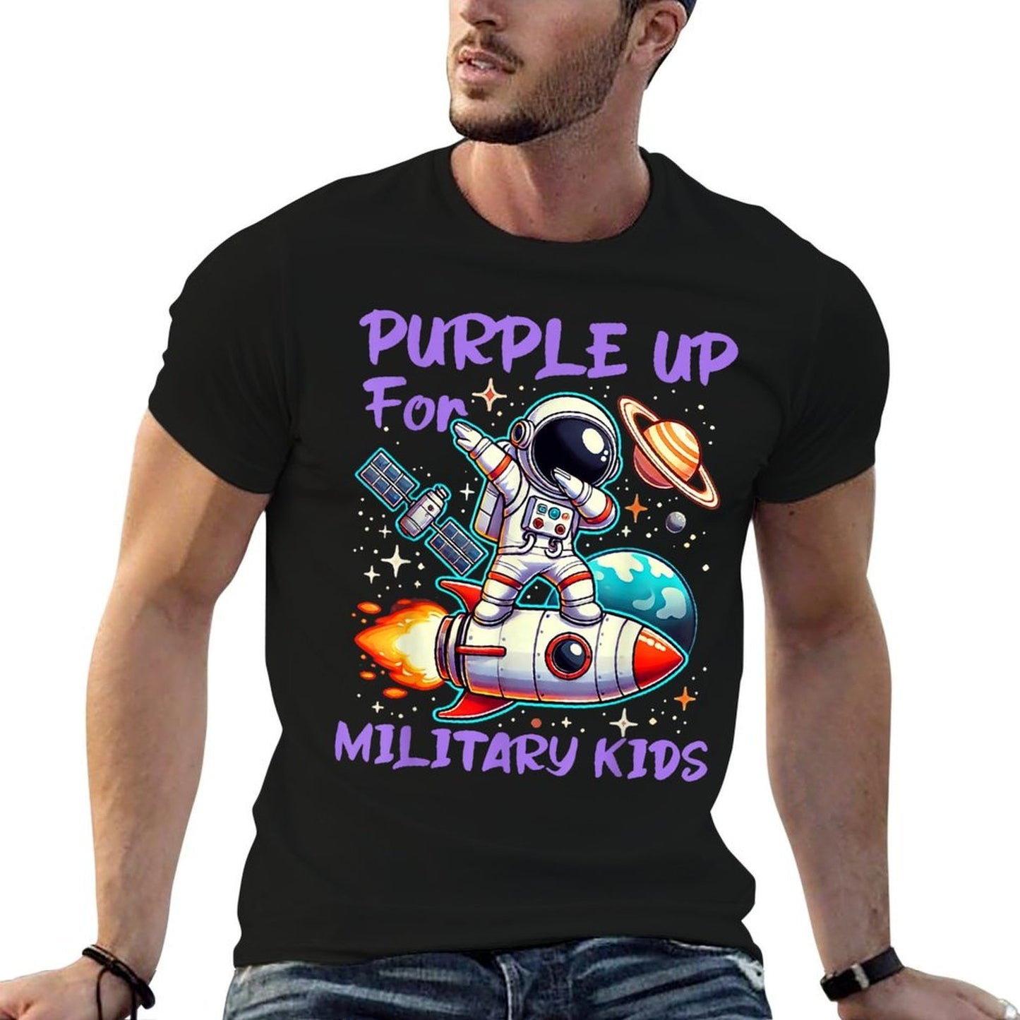Purple Up for Military Kids Military Child Month Astronaut  Versatile T-Shirt