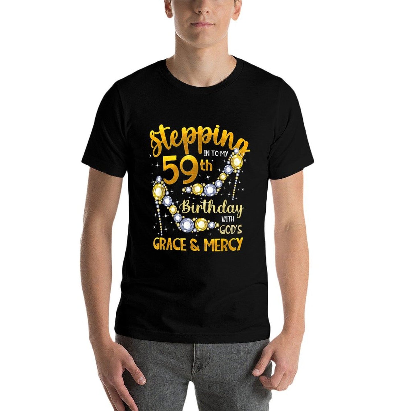 Stepping Into My 59th Birthday With God'S Grace & Mercy  Polyester Blend T-Shirt