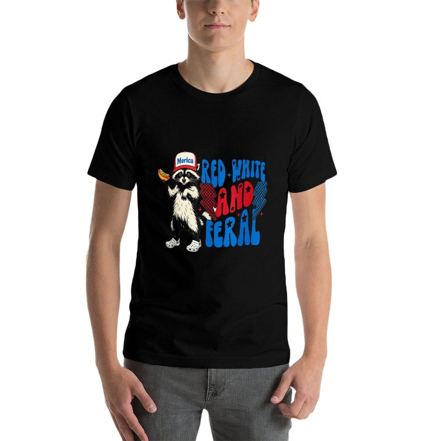 Funny Raccoon 4th Of July Patriotic Cute Red White And Feral  Stretchy T-Shirt