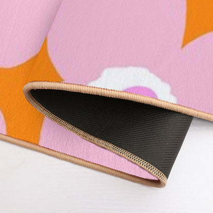 Iconic Retro Scandinavian Flowers in Baby Pink And Amber Orange  Stain-Proof Bath Mat