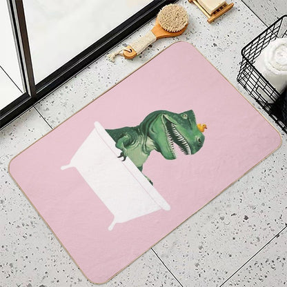 Playful T-Rex in Bathtub Pink  Anti-Trip Bath Mat