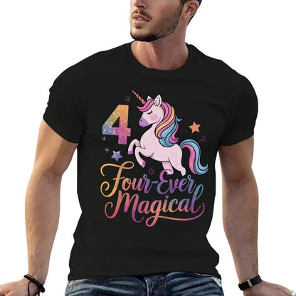 Four-Ever Magical Unicorn Outfit 4th Birthday for Kids  Oversized Silhouette T-Shirt