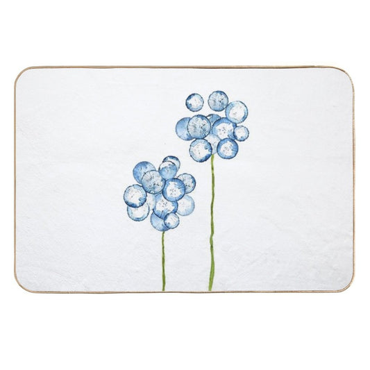 Hand Painted 2 Abstract Indigo Dandelions  Eco-Friendly Bath Mat